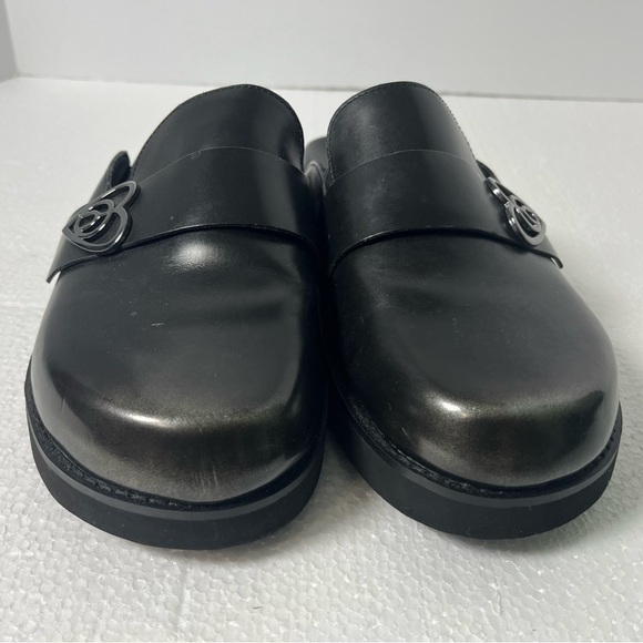 WISHBONE Black Faux Leather Heart Buckle Platform Mule Shoes Women's 7M - Picture 3 of 11